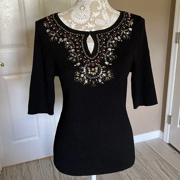 NWT Grace Knit Dressing beaded top, L